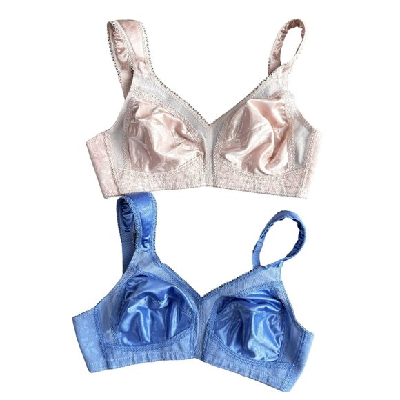 Vintage Playtex Underscore Bra Womens Satin Lingerie Soft Cup 36B Pink Blue - Picture 1 of 7
